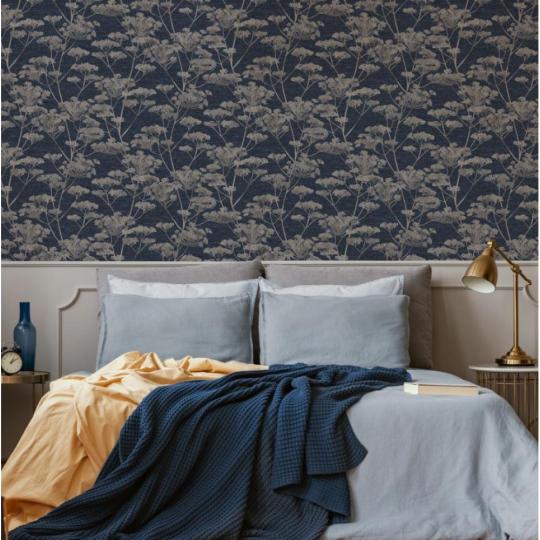 sotetkek rose gold arany virag mintas tapeta fenyes elegans dekoracio bronz kek szin nappali villa kastely haloszoba szalloda szalon.jpg
